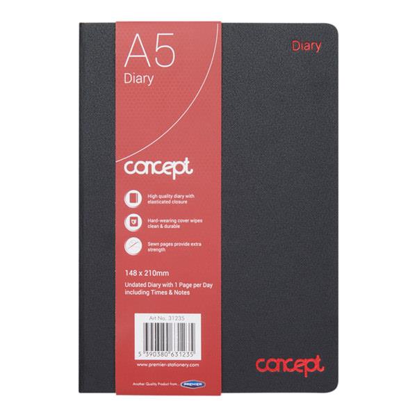 CONCEPT A5 UNDATED PAGE A DAY DIARY WITH TIMES & NOTES
