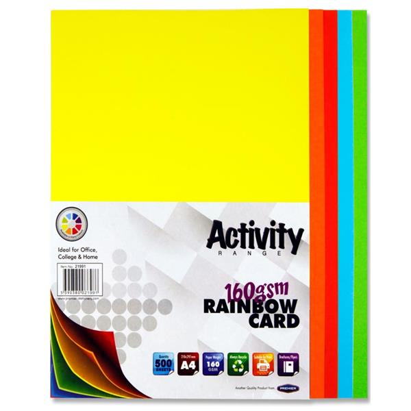 PREMIER ACTIVITY A4 160gsm CARD 500 SHEETS - RAINBOW