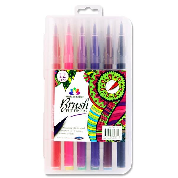 WORLD OF COLOUR BOX 12 BRUSH FELT TIP MARKERS