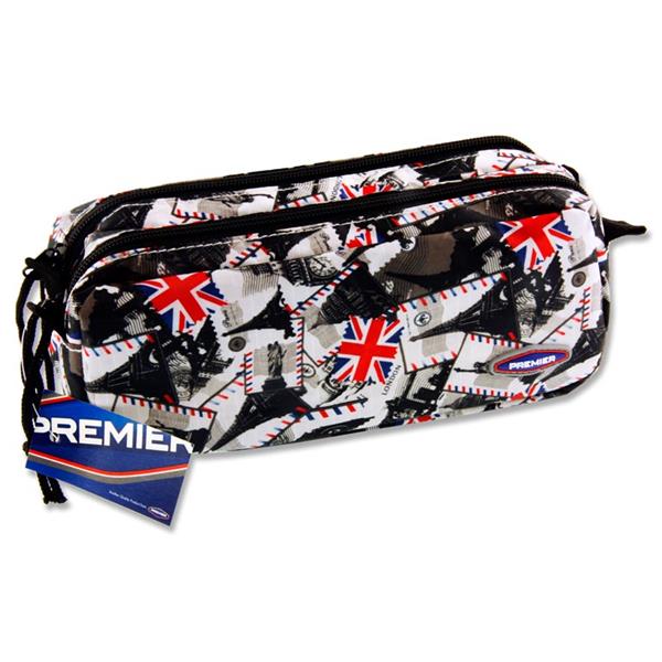 * PREMIER TWIN ZIP PENCIL CASE - LONDON/PARIS
