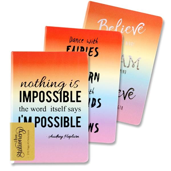 I LOVE STATIONERY A5 192pg JOURNAL - RAINBOW QUOTES 3 ASST.