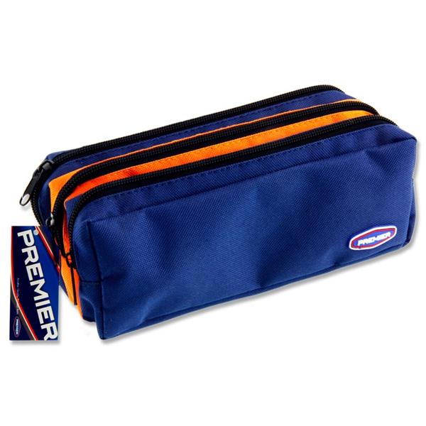 PREMIER 3 POCKET ZIP PENCIL CASE - 3 ASST