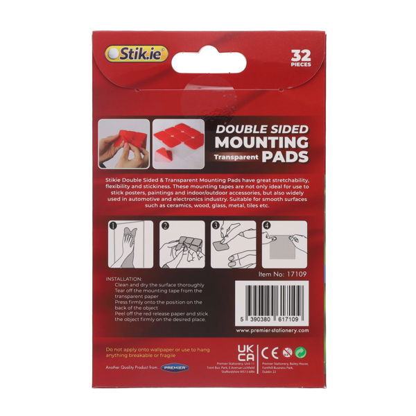Stik-Ie Card 32 Double Sided Mount Pads Clear - 20X20Mm
