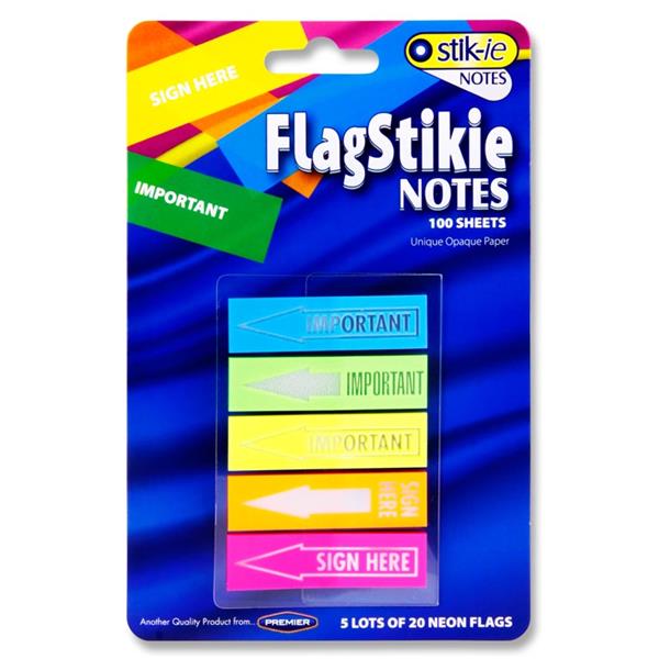 STIK-IE NOTES 5x20 SHEETS FLAG PAGE MARKERS - IMPORTANT/SIGN HERE