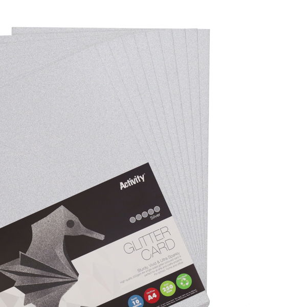 PREMIER ACTIVITY A4 250gsm GLITTER CARD 10 SHEETS - SILVER