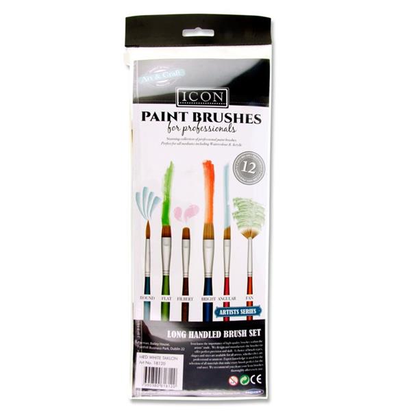 ICON 12pce LONG HANDLE BRUSH SET - MED WHITE TAKLON