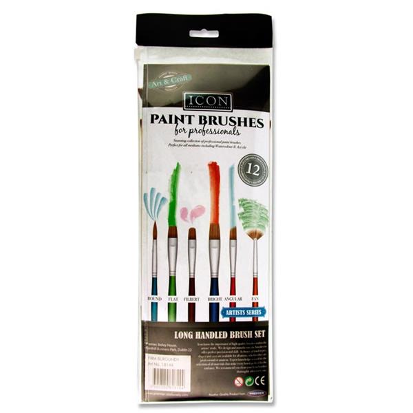 ICON 12pce LONG HANDLE BRUSH SET - FIRM BURGUNDY