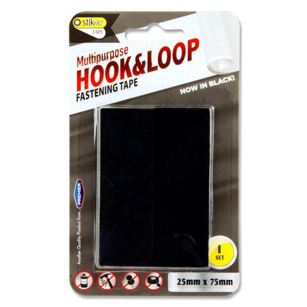 STIK-IE CARD 2 25x75mm STRIPS MULTIPURPOSE HOOK & LOOP FASTENING TAPE - BLACK