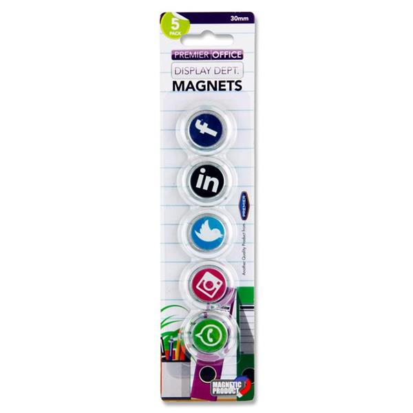 * PREMIER OFFICE CARD 5 30mm ROUND MAGNETS - SOCIAL MEDIA SYMBOLS