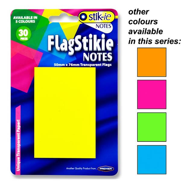 STIK-IE 30pce FLAG STIKIE NOTES - 50mm x 76mm 5 ASST.