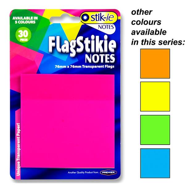 STIK-IE 30pce FLAG STIKIE NOTES - 76mm x 76mm 5 ASST.