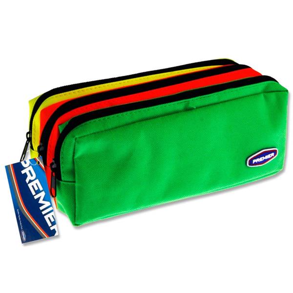 PREMIER 3 POCKET ZIP PENCIL CASE - 3 COLOUR