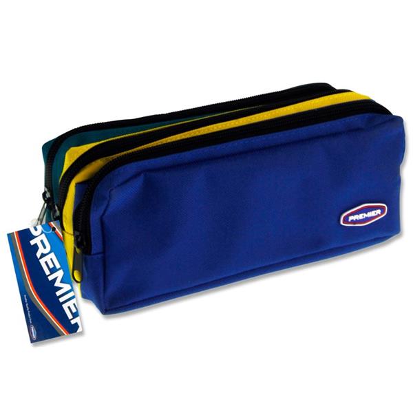 PREMIER 3 POCKET ZIP PENCIL CASE - 3 COLOUR