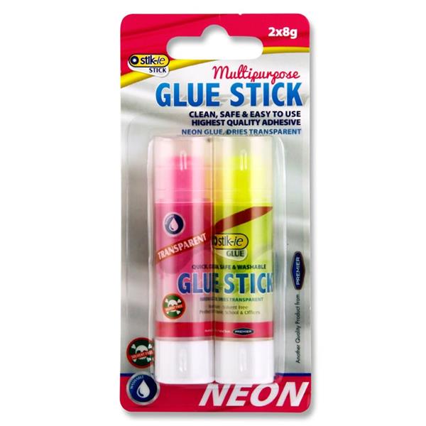 * STIK-IE CARD 2x8g TRANSPARENT GLUE STICK - PINK & YELLOW