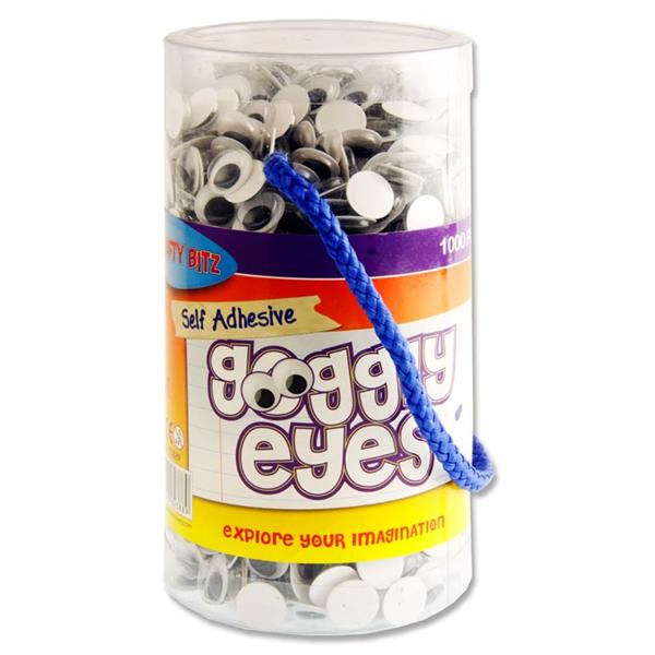 CRAFTY BITZ TUB 1000 SELF ADHESIVE GOGGLY EYES - 12mm