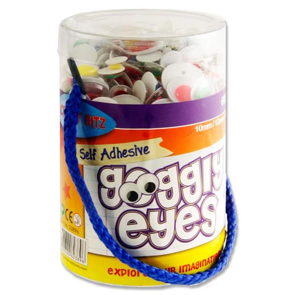 CRAFTY BITZ TUB 600 SELF ADHESIVE GOGGLY EYES - COLOURED