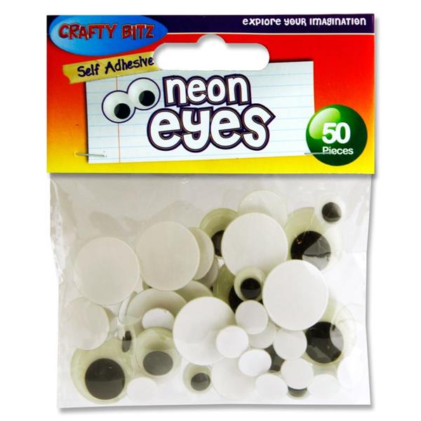 CRAFTY BITZ PKT.50 SELF ADHESIVE GOGGLY EYES - NEON