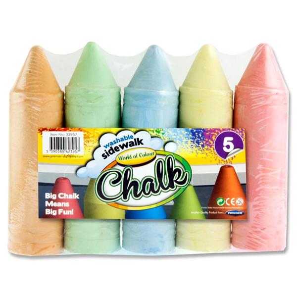 WORLD OF COLOUR 5pce 19cm JUMBO SIDEWALK CHALK - COLOURED