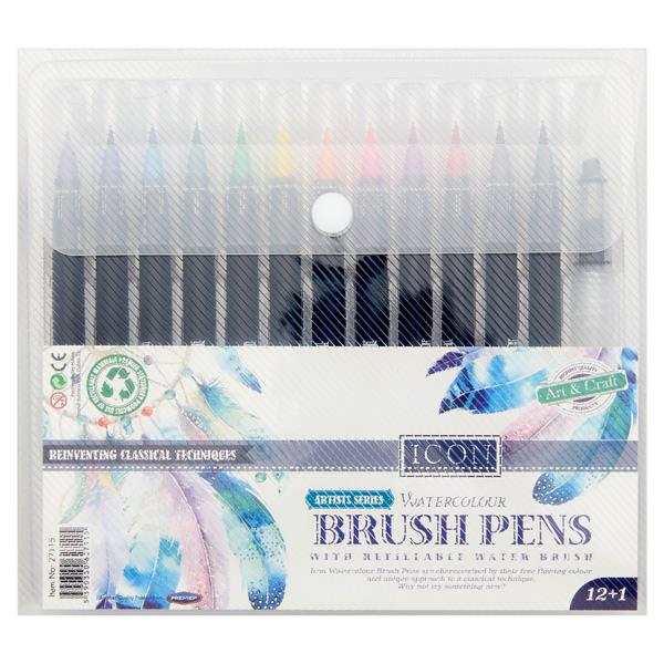 ICON PKT.12 WATERCOLOR BRUSH PENS WITH WATER BRUSH