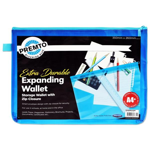 PREMTO NEON A4+ EXTRA DURABLE EXPANDING MESH WALLET - BLUEBIRD BLUE