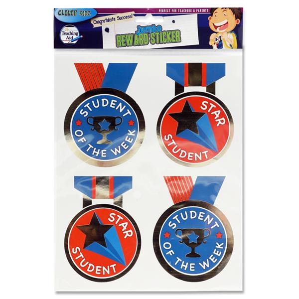 * CLEVER KIDZ CARD 4 JUMBO REWARD STICKERS 2 ASST.