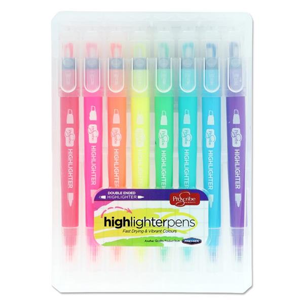PROSCRIBE PKT.8 TWIN TIP HIGHLIGHTER PENS - ASST