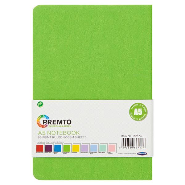 PREMTO A5 192pg HARDCOVER PU NOTEBOOK - CATERPILLAR GREEN