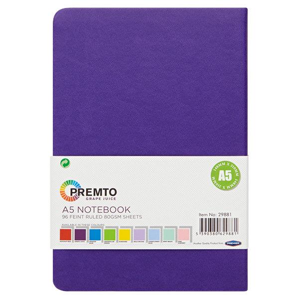 PREMTO A5 192pg HARDCOVER PU NOTEBOOK - GRAPE JUICE