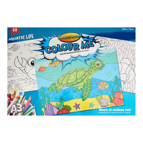 WORLD OF COLOUR A3 25 SHEET COLOURING BOOK - AQUATIC LIFE