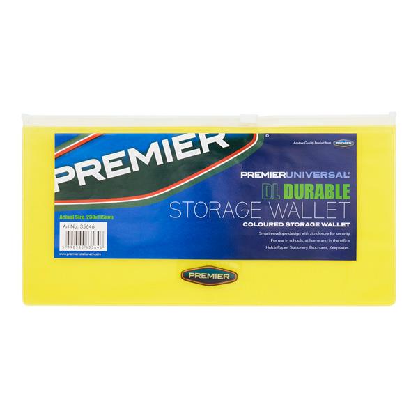 * PREMIER UNIVERSAL DL DURABLE COLOURED STORAGE WALLET - 5 ASST.