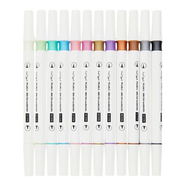 ICON PKT.12 DUAL TIPPED BRUSH MARKERS - METALLIC PEARL