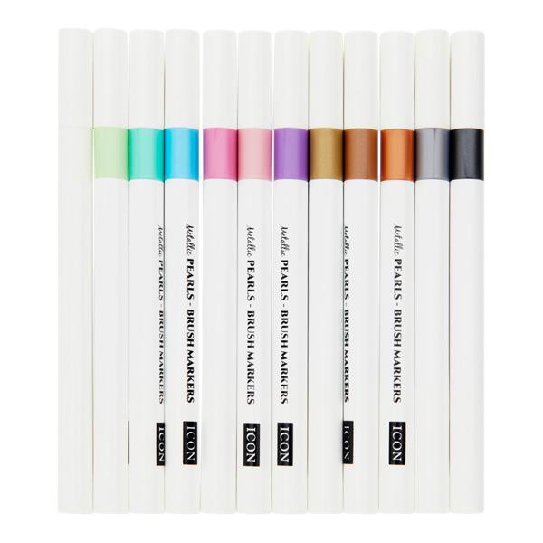 ICON PKT.12 BRUSH MARKERS - METALLIC PEARL