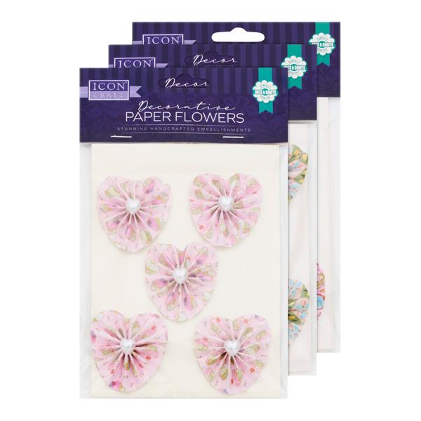 * ICON CRAFT PKT.5 DECORATIVE PAPER FLOWERS 3 ASST