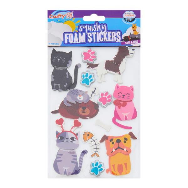 * CRAFTY BITZ PKT.11 SQUISHY FOAM STICKERS - CATS AND DOGS