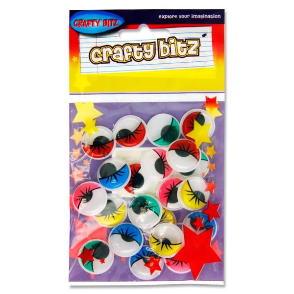 CRAFTY BITZ PKT.20 COLOURED WIGGLE GOGGLY EYES