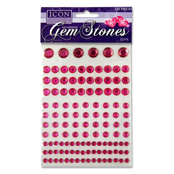 ICON CRAFT PKT.120 SELF ADHESIVE GEM STONES - HOT PINK