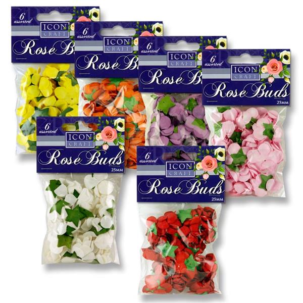 ICON CRAFT PKT.20 25mm PAPER ROSE BUDS - 6 ASST.