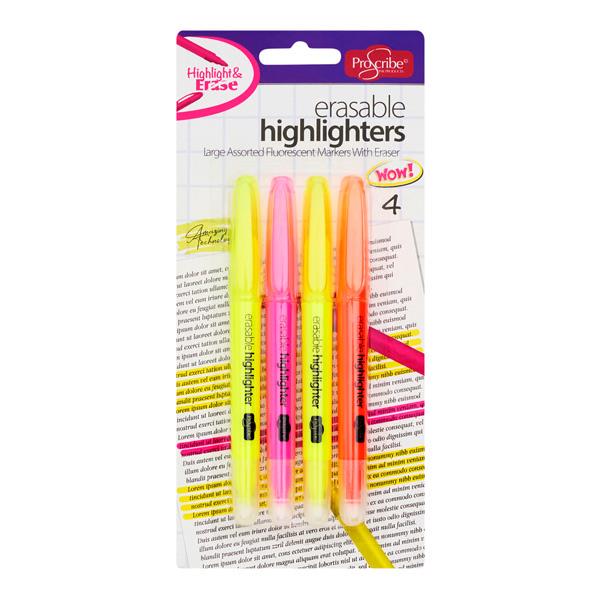 PROSCRIBE CARD 4 ERASABLE HIGHLIGHTERS - ASST
