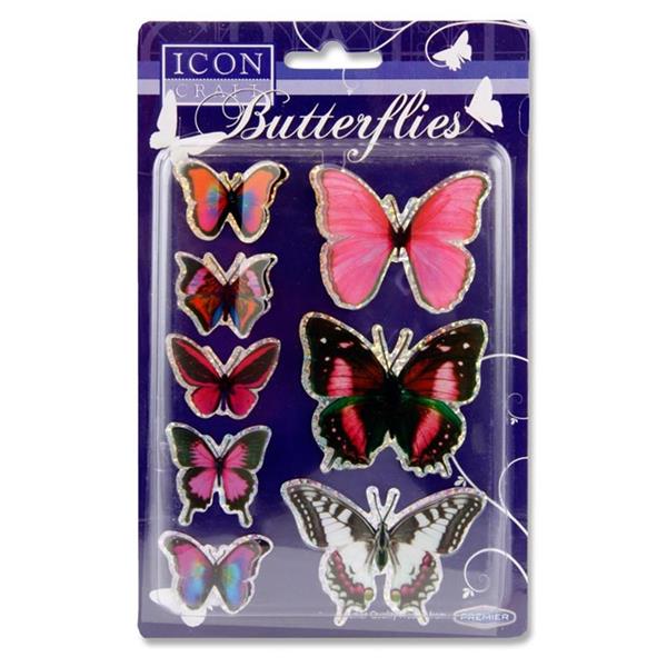 ICON CRAFT BUTTERFLY EMBELLISHMENTS - PINK 2 ASST.