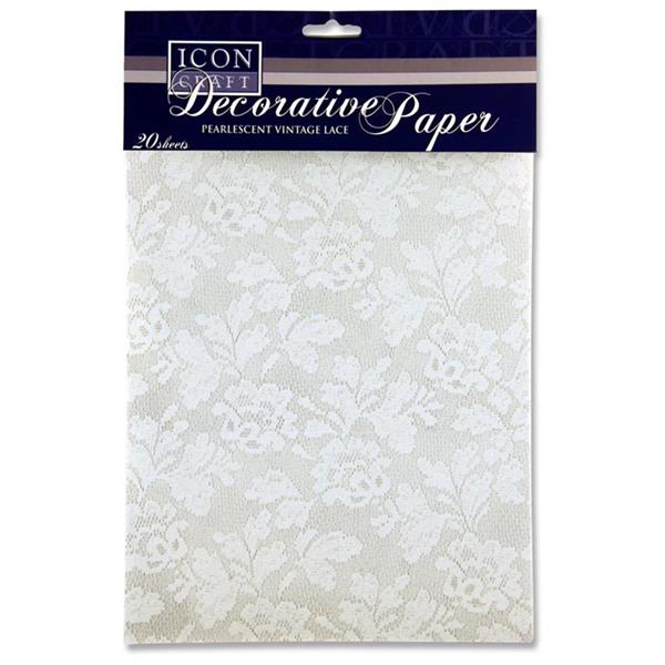 ICON CRAFT A4 PEARLESCENT VINTAGE LACE PAPER 20 SHEETS