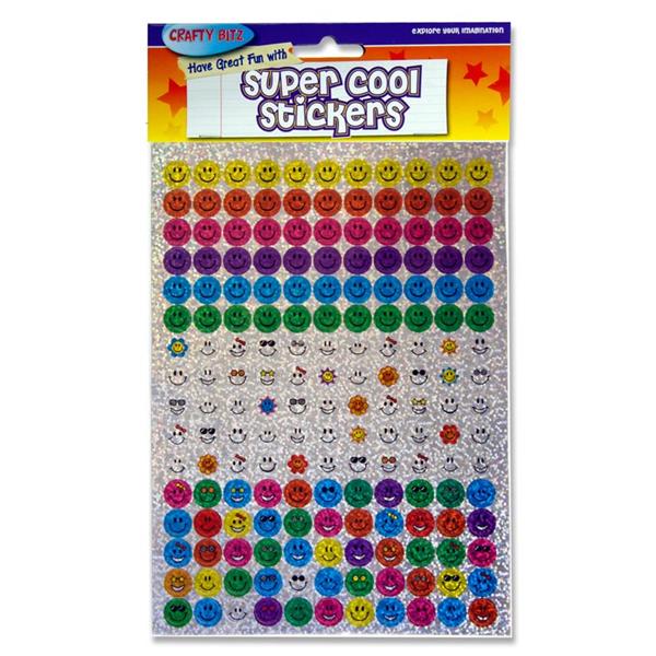 CRAFTY BITZ SUPER COOL HOLOGRAPHIC STICKERS - ASSORTED SMILEY