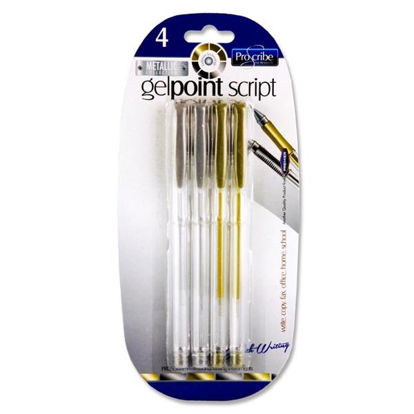 PROSCRIBE CARD 4 GELPOINT SCRIPT GEL PENS - SILVER & GOLD