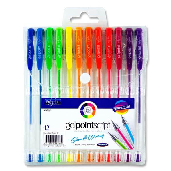 PROSCRIBE PKT.12 GELPOINT SCRIPT GEL PENS - NEON COLLECTION