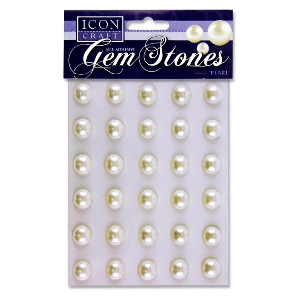 ICON CRAFT PKT.30 SELF ADHESIVE GEM STONES 14mm - PEARL WHITE