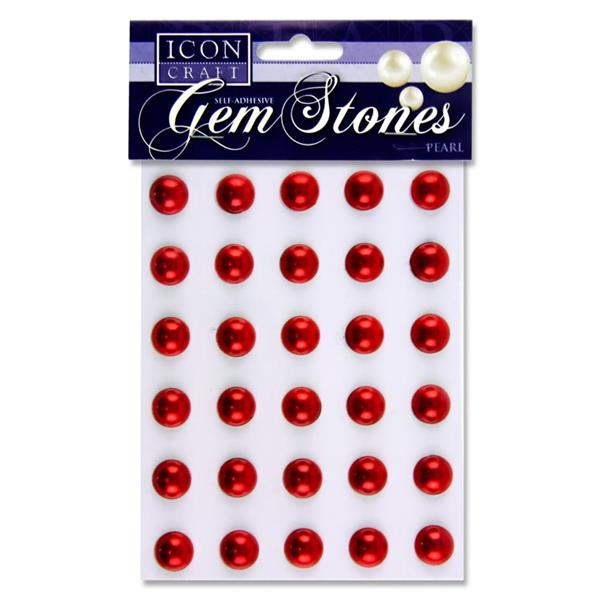ICON CRAFT PKT.30 SELF ADHESIVE GEM STONES 14mm - PEARL RED