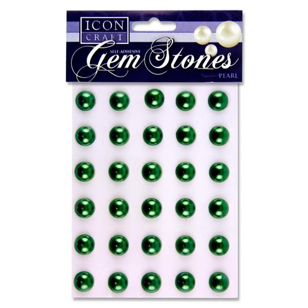 ICON CRAFT PKT.30 SELF ADHESIVE GEM STONES 14mm - PEARL GREEN