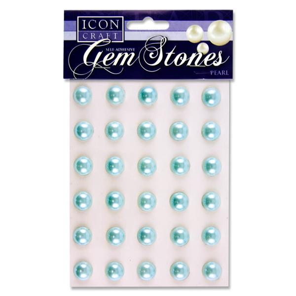 ICON CRAFT PKT.30 SELF ADHESIVE GEM STONES 14mm - PEARL BABY BLUE