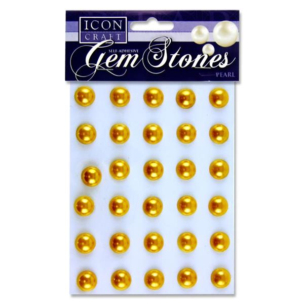 ICON CRAFT PKT.30 SELF ADHESIVE GEM STONES 14mm - PEARL GOLD
