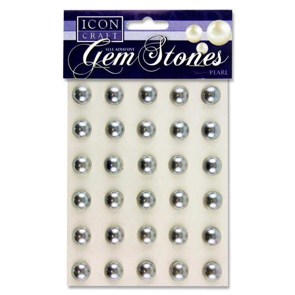 ICON CRAFT PKT.30 SELF ADHESIVE GEM STONES 14mm - PEARL SILVER