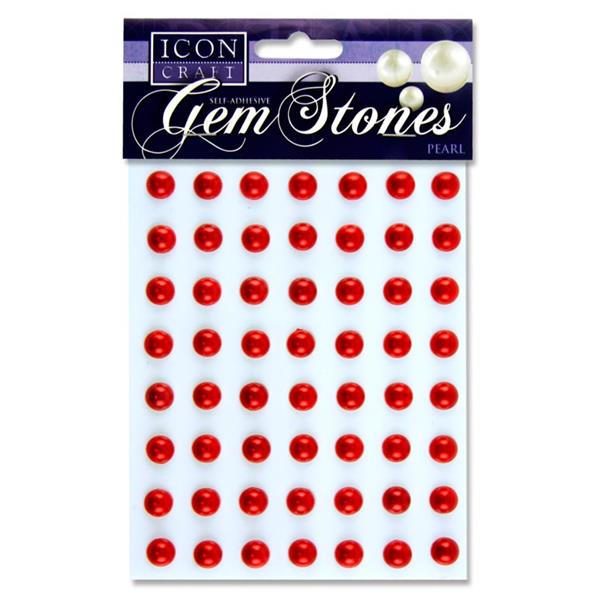 ICON CRAFT PKT.56 SELF ADHESIVE GEM STONES 10mm - PEARL RED